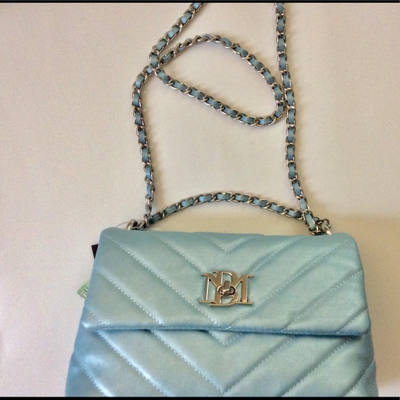 Badgley Mischka Quilted bag cross body chain quilted metallic blue faux leather - Picture 5 of 14